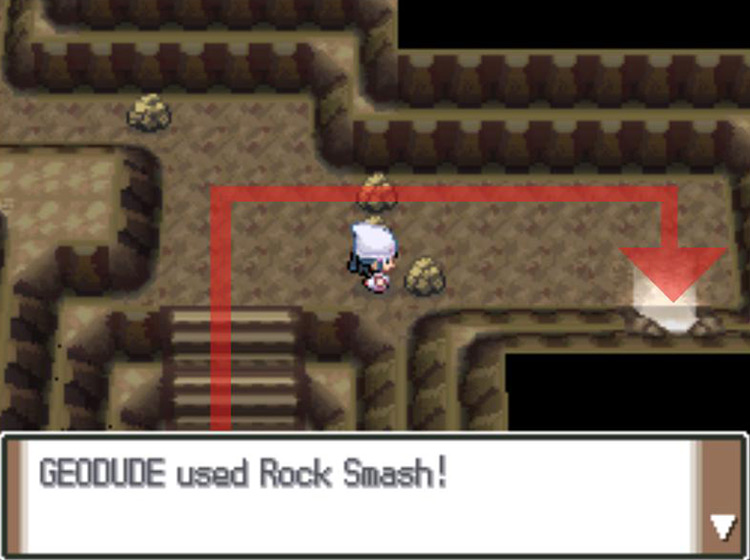 Use Rock Smash on the boulders / Pokémon Platinum