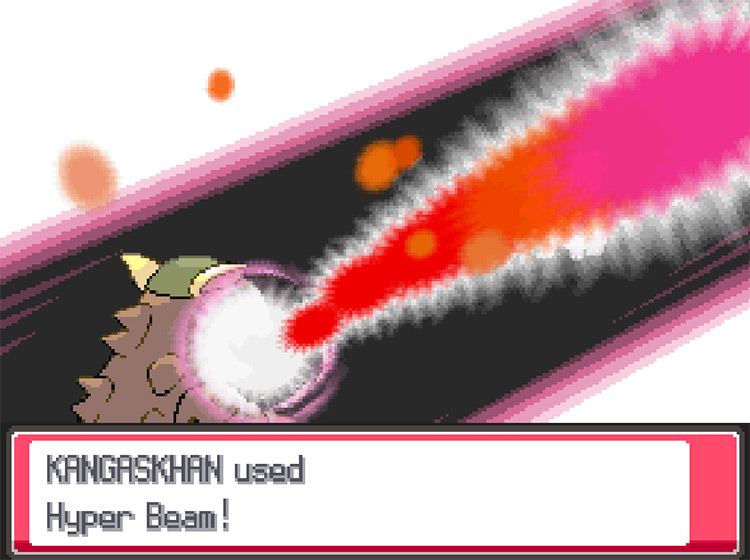 A Kangaskhan using Hyper Beam in a battle / Pokemon HGSS