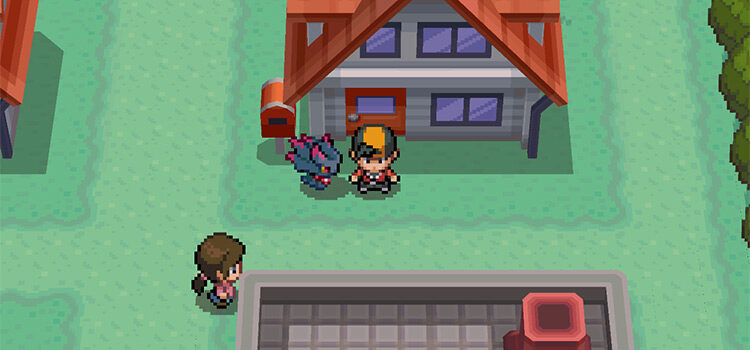 Outside Blue's House in Pallet Town in Pokémon HeartGold