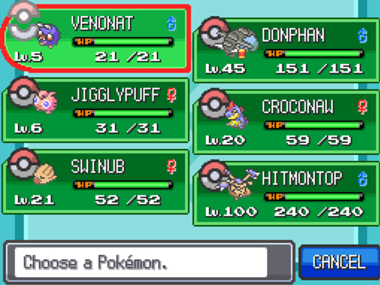 Venonat is at the front of the queue to activate Compoundeyes. / Pokémon HeartGold and SoulSilver