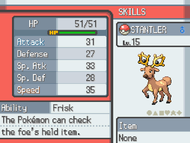 A Stantler with the Frisk ability. / Pokémon HeartGold and SoulSilver