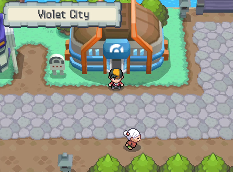 Falkner’s gym is close to the southern exit. / Pokémon HeartGold and SoulSilver