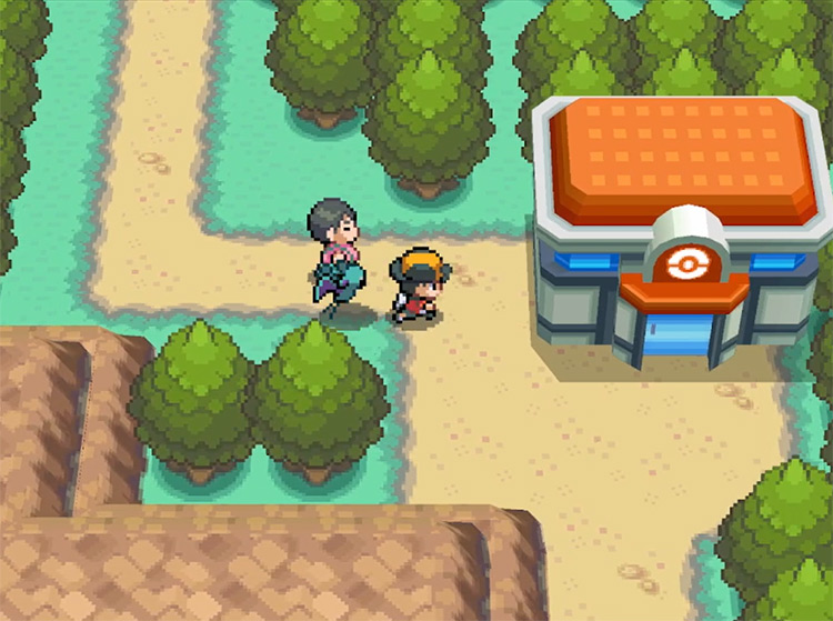 The Pokémon Center where the fisherman can be found. / Pokémon HeartGold and SoulSilver