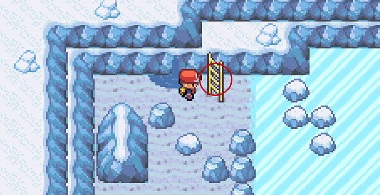 Take this ladder going up as soon as you fall through the ice to B1F / Pokémon FireRed and LeafGreen