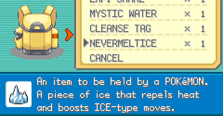 The Never-Melt Ice item description / Pokémon FireRed and LeafGreen