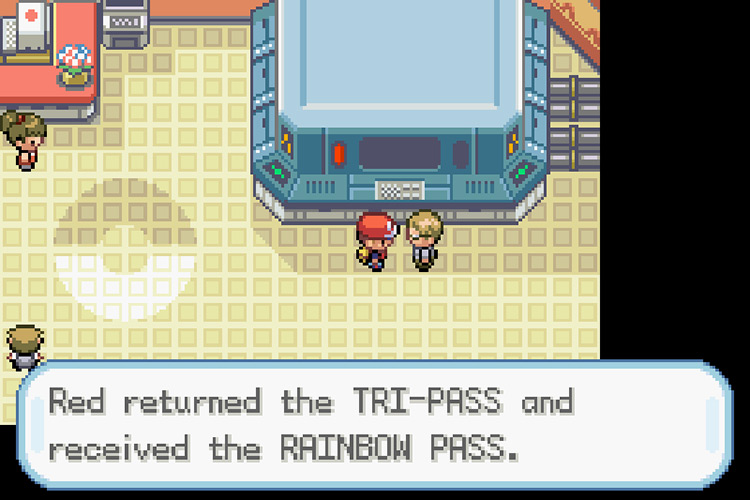 Receiving the Rainbow Pass from Celio at the Pokemon Center on One Island / Pokémon FireRed and LeafGreen