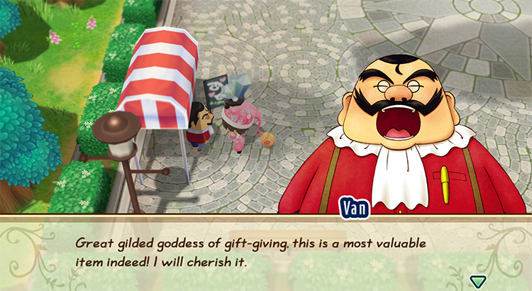 Van’s response when the farmer gives him a loved gift. / Story of Seasons: Friends of Mineral Town