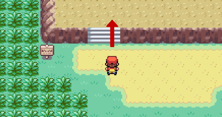 Walk up these stairs and follow the hill until you find a set of stairs going down / Pokemon FRLG
