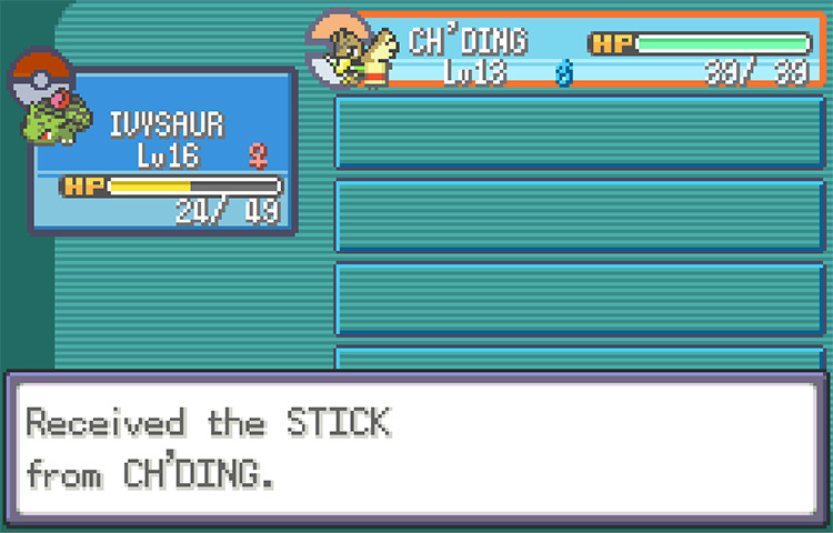 Taking the Stick from the newly traded Farfetch’d / Pokémon FRLG