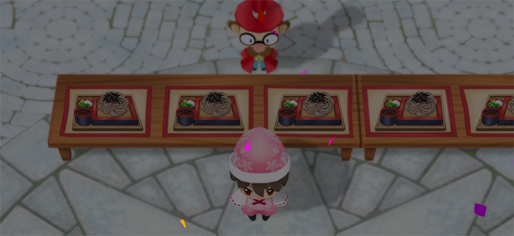 The farmer attends the New Year’s Soba Feast event on Winter 30th. / Story of Seasons: Friends of Mineral Town