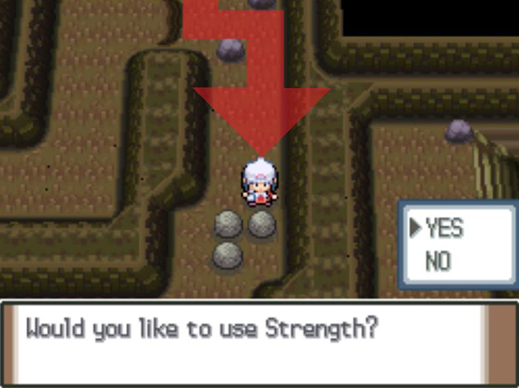 Using Strength on the boulders / Pokémon Platinum