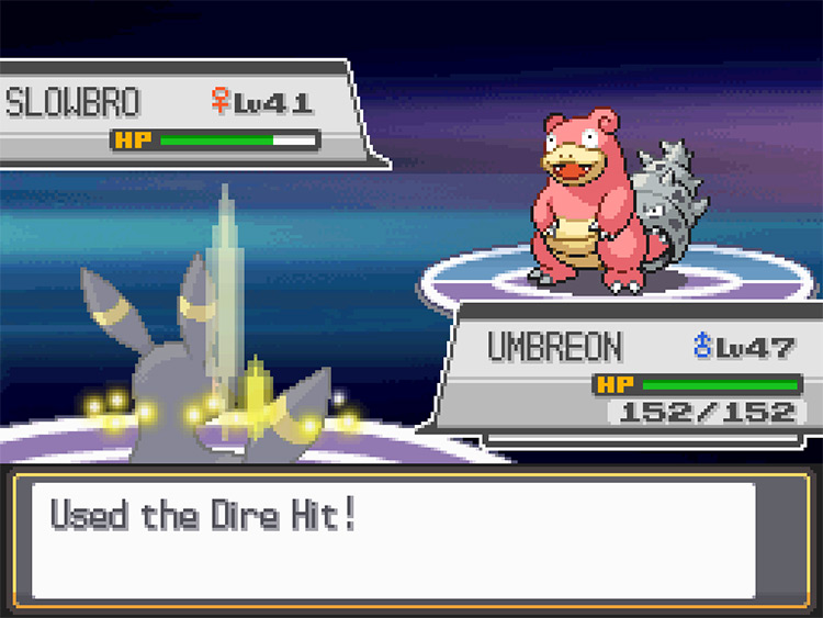 Using a Dire Hit on Umbreon / Pokémon HeartGold