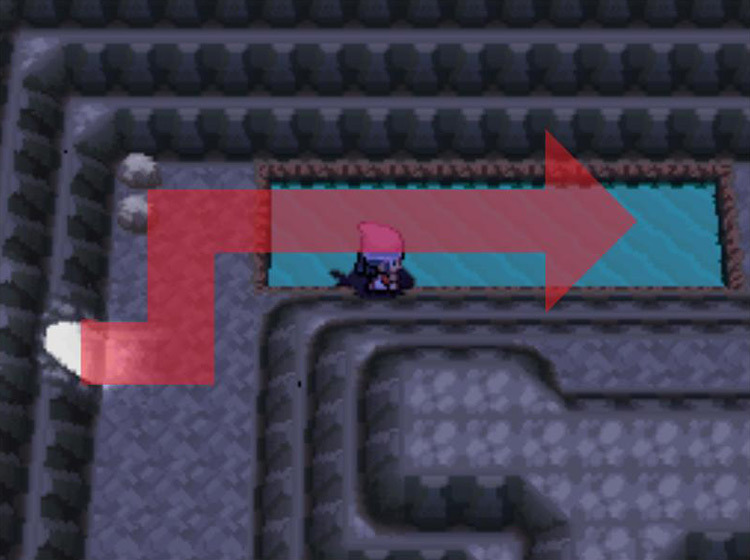 Using Surf on the small pool of water by the entrance. / Pokémon Platinum