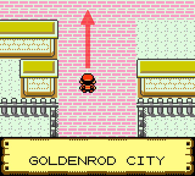 From the entrance of Goldenrod City, go north / Pokémon Crystal
