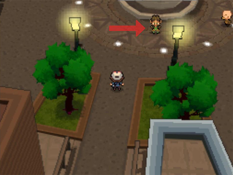 Speak to the dancer in front of the water fountain. / Pokémon Black and White