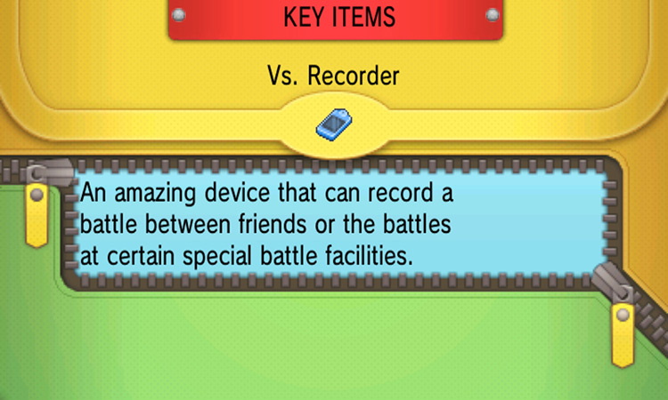 Vs. Recorder item description. / Pokémon Omega Ruby and Alpha Sapphire