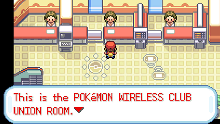 Talking to the Wireless Club attendant on the top floor of the Pokémon Center / Pokémon FireRed & LeafGreen
