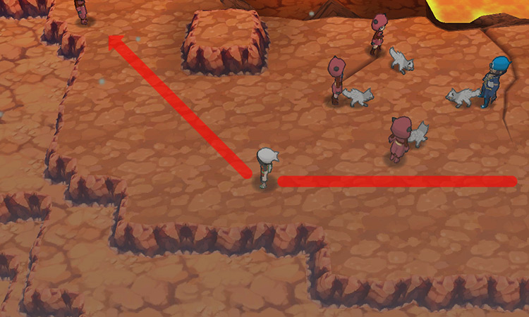 Walking past the group and heading northwest. / Pokémon Omega Ruby and Alpha Sapphire