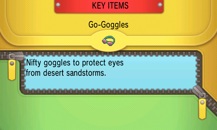 Go-Goggles item description. / Pokémon Omega Ruby and Alpha Sapphire
