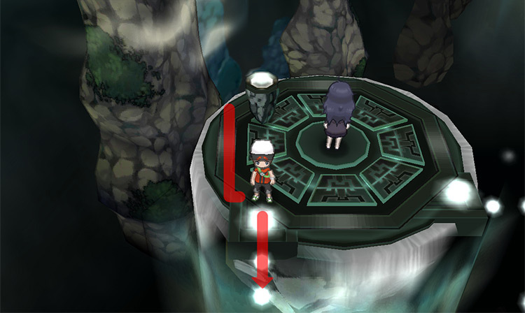 Walking to the dotted line while avoiding the Hex Maniac. / Pokémon Omega Ruby and Alpha Sapphire