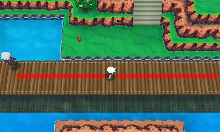 Crossing the wooden bridge and running into Steven. / Pokémon Omega Ruby and Alpha Sapphire