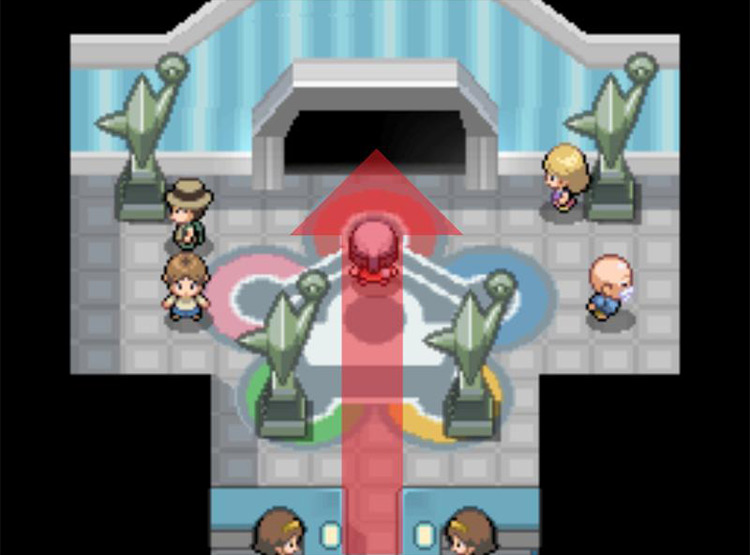 Cutting through the entrance hall to the northern doorway. / Pokémon Platinum