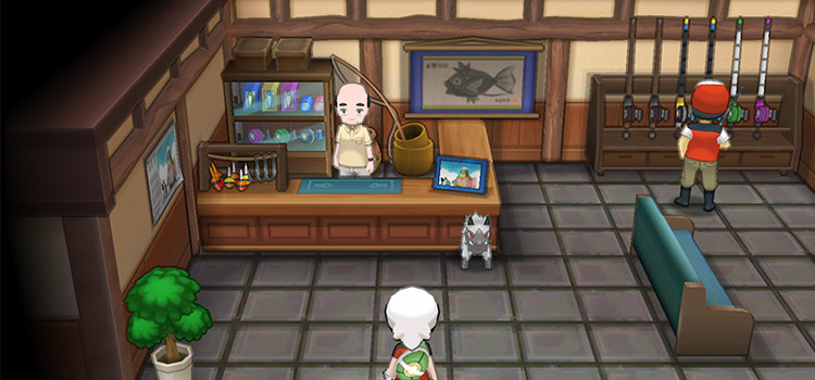 Inside the 123-Go Fish Shop in Pokémon Alpha Sapphire