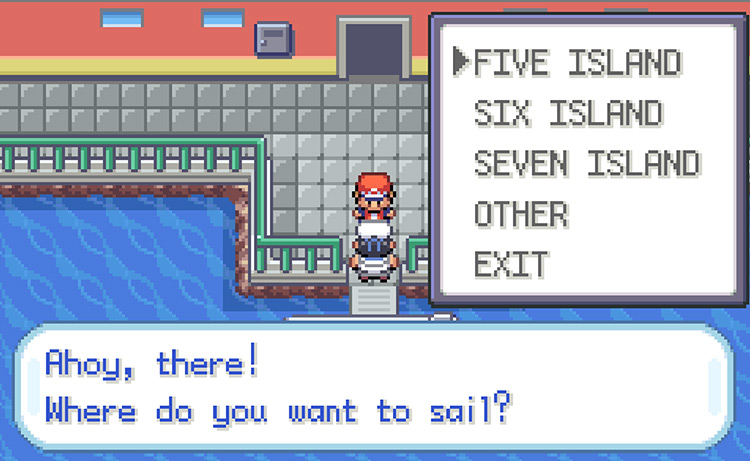 Taking the Seagallop Ferry after receiving the Rainbow Pass from Celio / Pokémon FireRed & LeafGreen