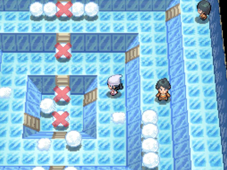 The snowballs that need to be removed. / Pokémon Platinum