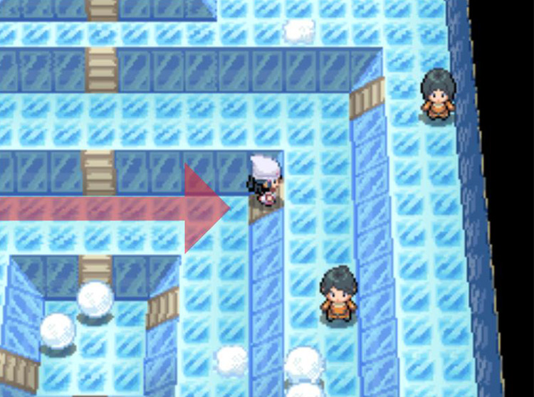 Stopping at the stairs after the snowball. / Pokémon Platinum