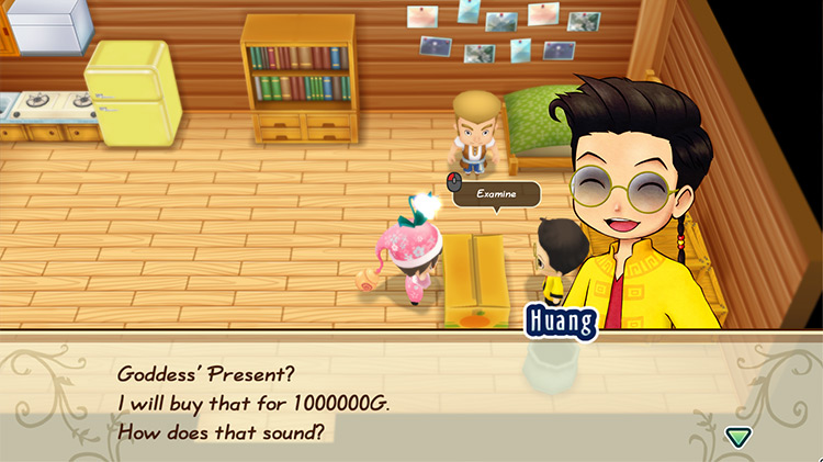 Selling the Goddess Present to Huang. / Story of Seasons: Friends of Mineral Town