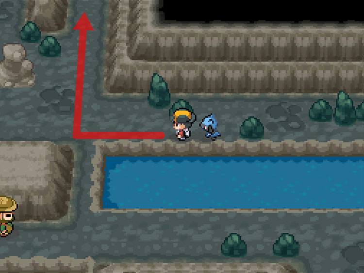The first intersection after entering Union Cave from the north / Pokémon HGSS