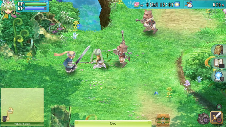 A cliffside area in Yokmir Forest with wild Orcs / Rune Factory 4