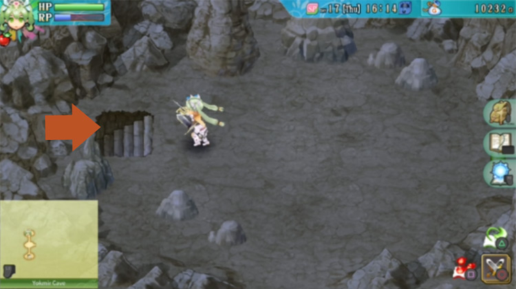 A staircase heading downstairs in Yokmir Cave / Rune Factory 4