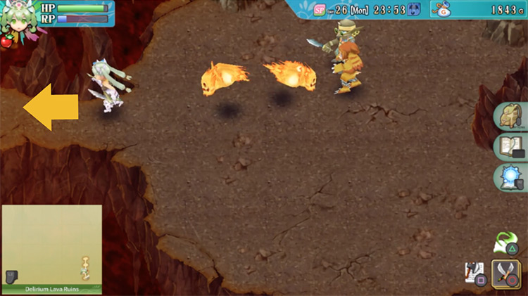 A path heading west in the Delirium Lava Ruins / Rune Factory 4