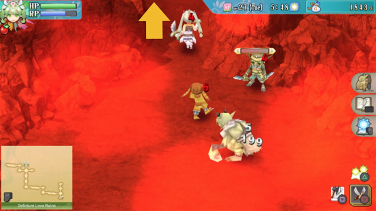 A small area with red haze in the Delirium Lava Ruins / Rune Factory 4