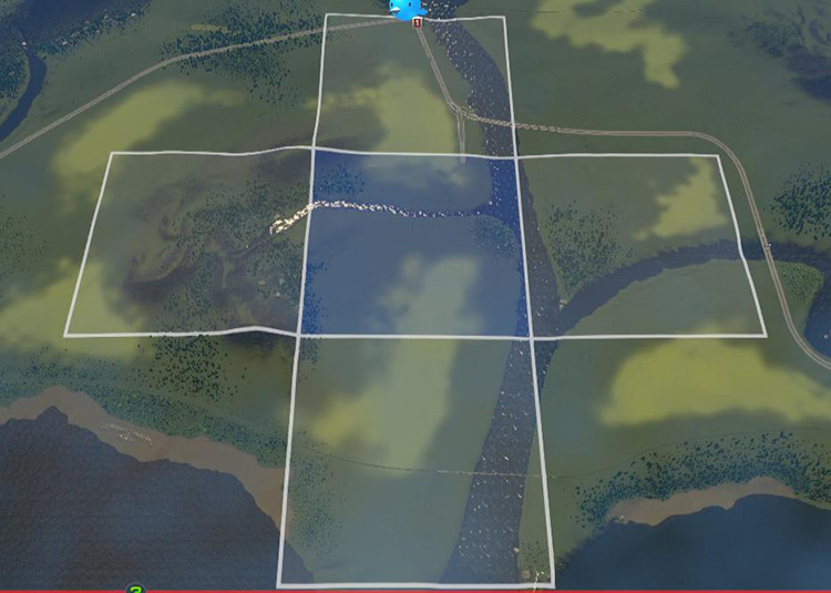 The four tiles adjacent to your Green Peaks starting tile / Cities: Skylines