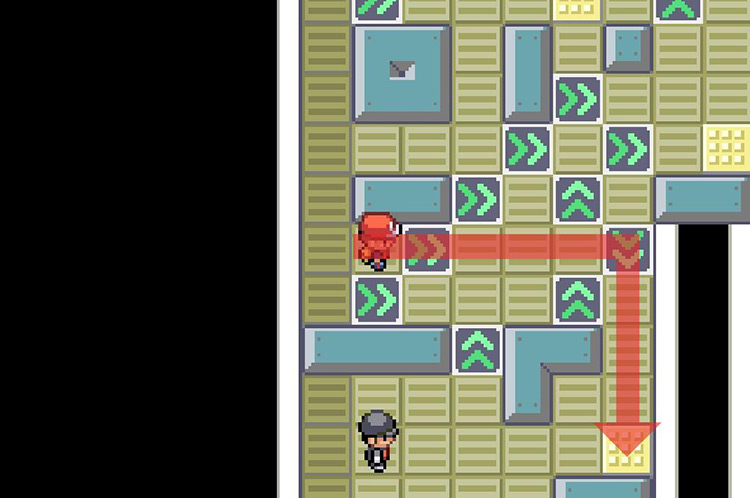 Take the top arrow tile across the maze. / Pokémon FireRed and LeafGreen