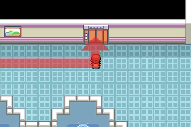 Enter the elevator ahead to the east. / Pokémon FireRed and LeafGreen