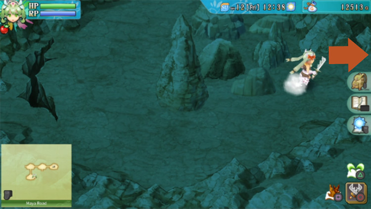 An area of the cave under Maya Road with a wall of boulders / Rune Factory 4