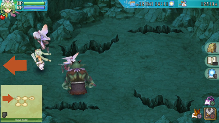 Frey heading west in the cave found underneath Maya Road / Rune Factory 4