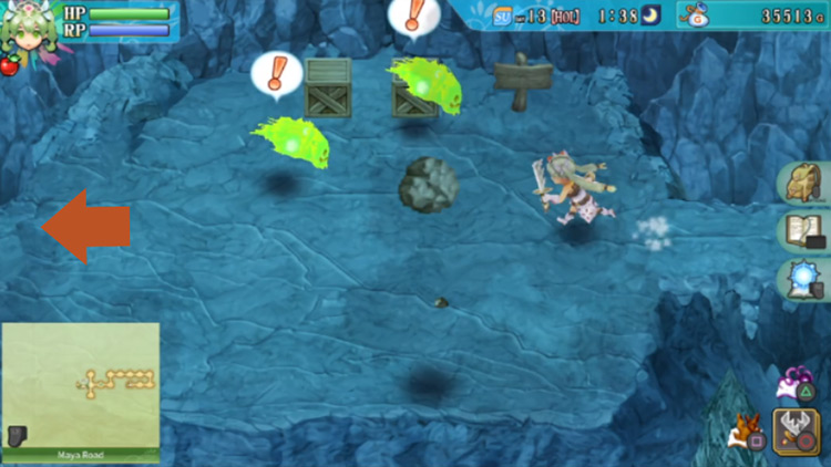 The first area of Maya Road with falling rocks / Rune Factory 4
