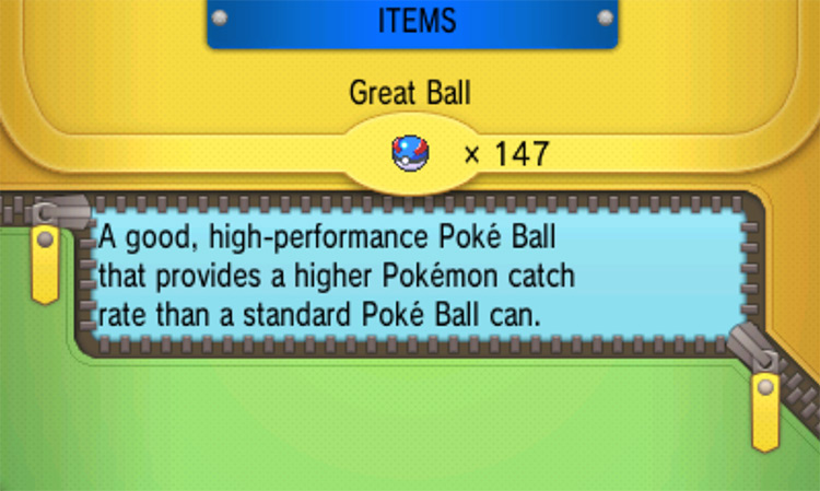 In-game details for the Great Ball / Pokémon Omega Ruby and Alpha Sapphire