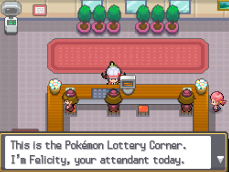 Felicity, the Pokémon Lottery Corner attendant on the bottom floor of Goldenrod Radio Tower / Pokémon HG/SS