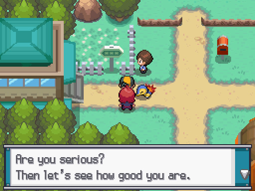 The player being challenged by the rival at the exit of Azalea town / Pokémon HeartGold and SoulSilver