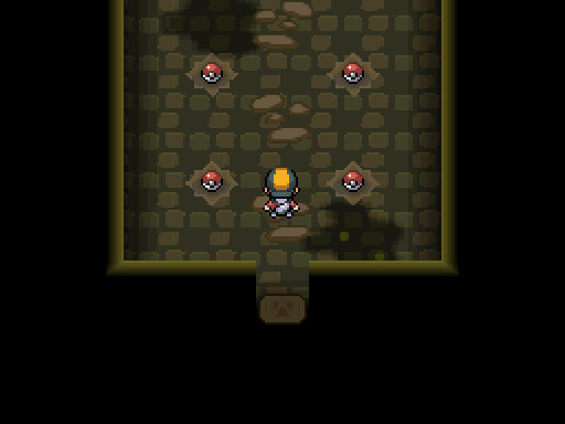 The player standing in the hidden room in the Ruins of Alph / Pokémon HeartGold and SoulSilver
