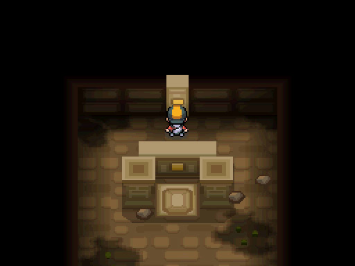 The player standing in front of the Ho-Oh panel in the Ruins of Alph / Pokémon HeartGold and SoulSilver