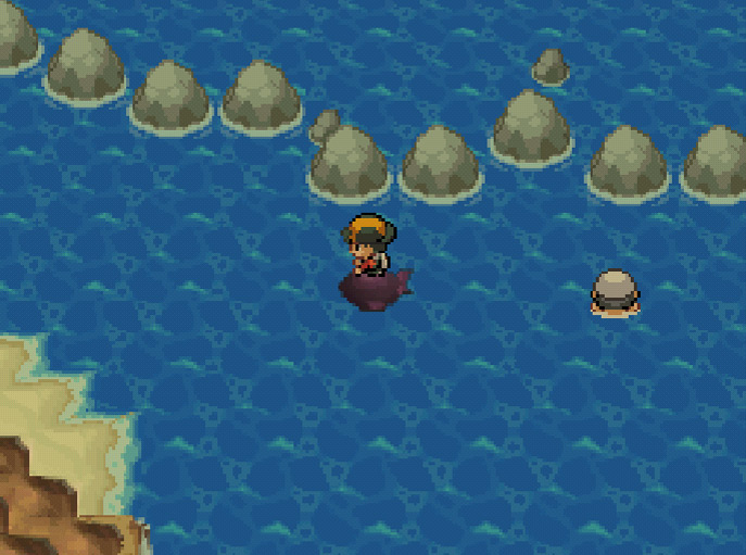 Surfing left until an island with 2 entrances to the Seafoam Islands. / Pokemon HeartGold and SoulSilver