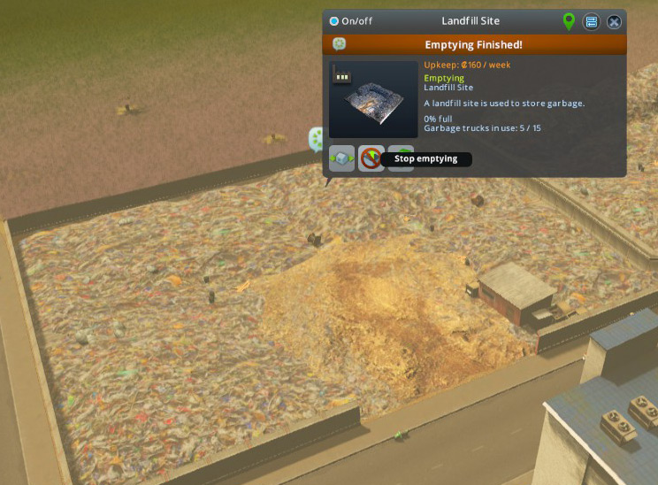 The game will also notify you if your landfill has emptied completely with this white and green icon / Cities: Skylines