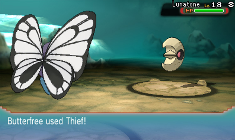 Using TM46 Thief on a wild Lunatone / Pokémon ORAS